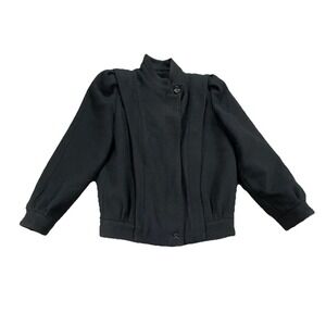 Vintage David Benjamin Bomber Jacket Womens 5 Black Virgin Wool Puffed Shoulder